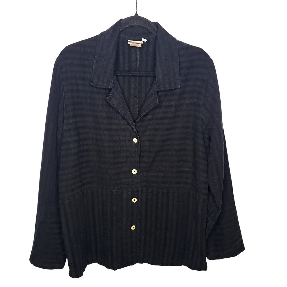 Vintage 90s Mill Valley Shirt Jacket M Striped Textured Lagenlook Tencel Cotton